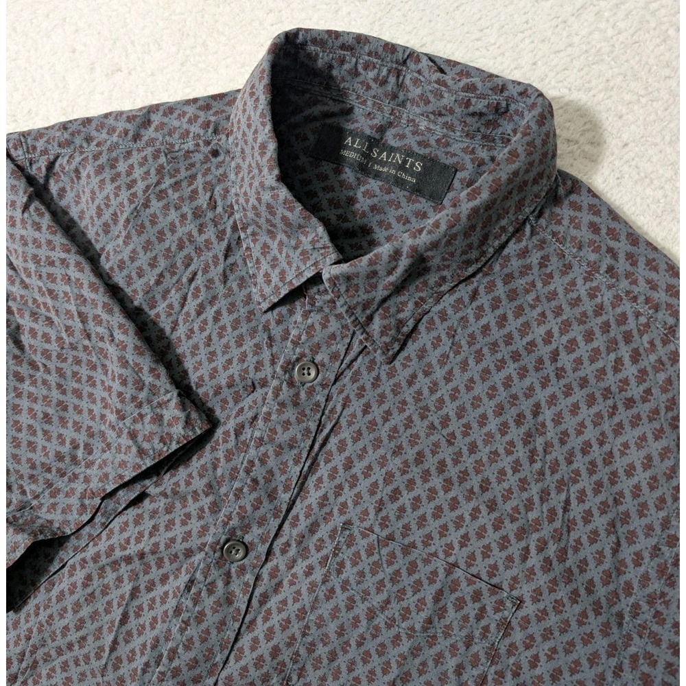 AllSaints cotton Short Sleeve Button Up Shirt Mens Sz M Lightweight All Over